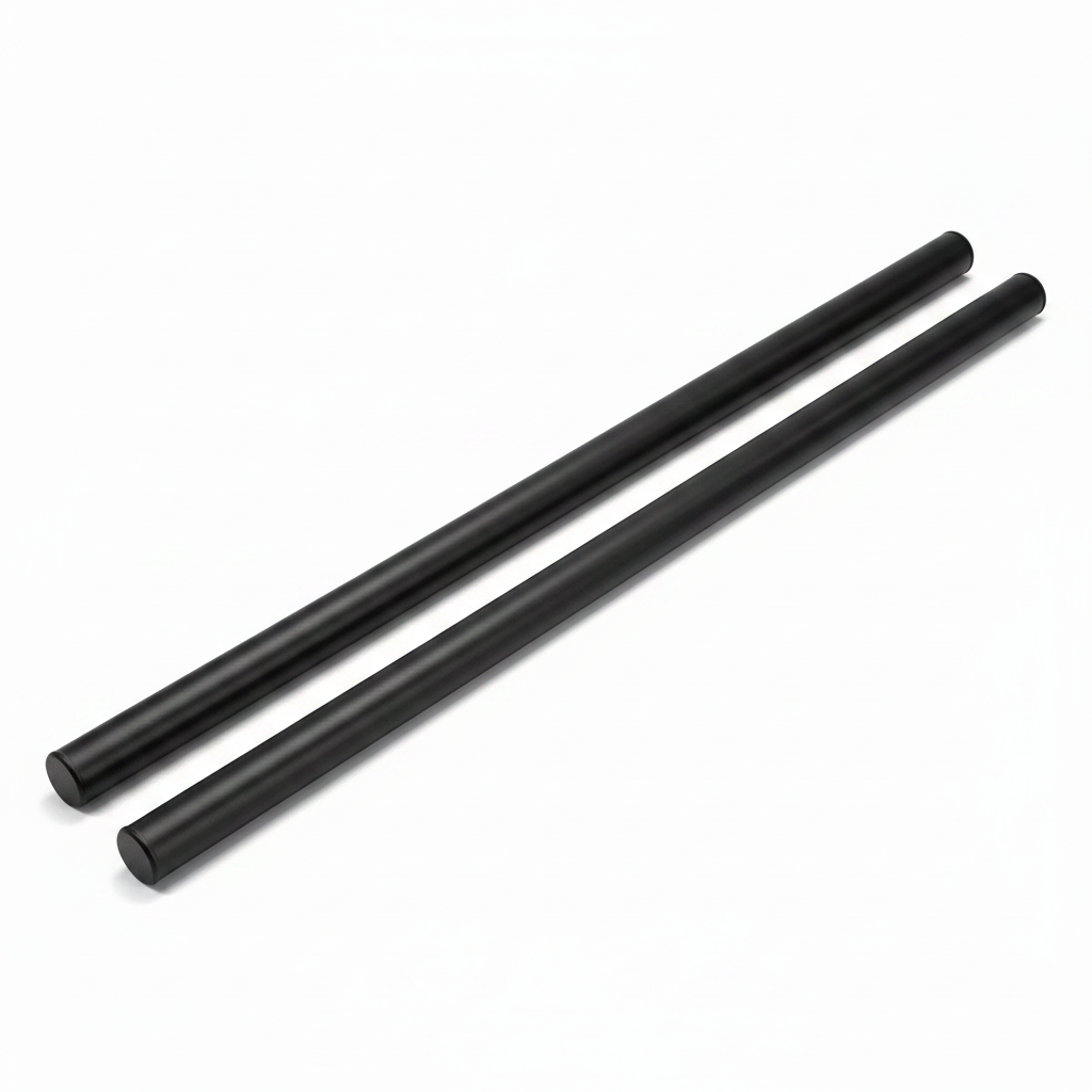 Two parallel black anodized bars with gap